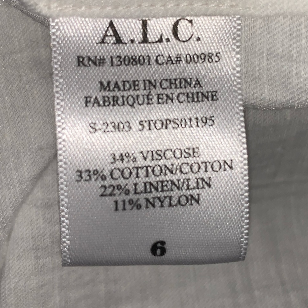 A.L.C. White Cara Puff Sleeve Split V neck Popover Cotton Blouse Size 6 - Picture 9 of 9